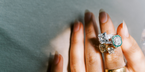 Emerald & Asscher Cut Diamond Engagement Rings